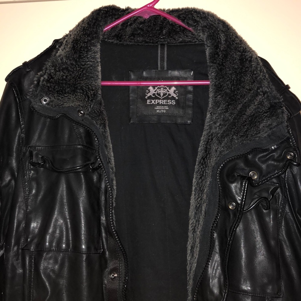 Black leather fur lined jacket